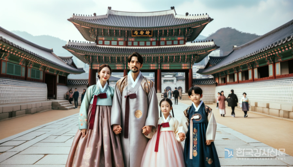 [DALL-E 3로 그린 ‘한복 입은 가족 수정 전후’]