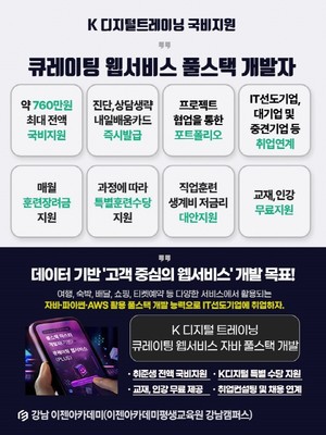 강남 이젠아카데미컴퓨터학원, '풀스택(백엔드, 프론트엔드) 자바 웹 개발자'...